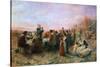 The First Thanksgiving-Jennie Augusta Brownscombe-Stretched Canvas