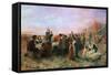 The First Thanksgiving-Jennie Augusta Brownscombe-Framed Stretched Canvas