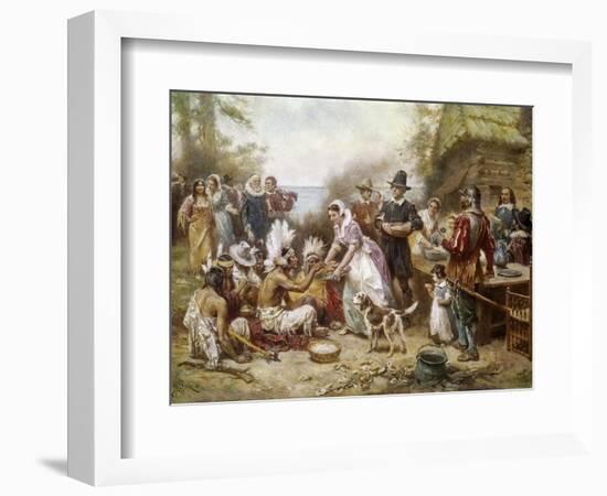 The First Thanksgivng, 1621-Jean Leon Gerome Ferris-Framed Giclee Print