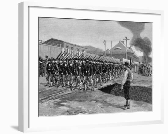 The First Troops in Homestead Wood Engraving after Drawing-Thure De Thulstrup-Framed Giclee Print