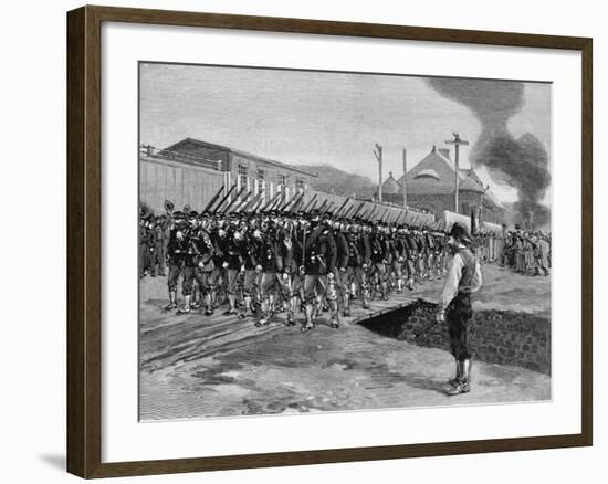 The First Troops in Homestead Wood Engraving after Drawing-Thure De Thulstrup-Framed Giclee Print