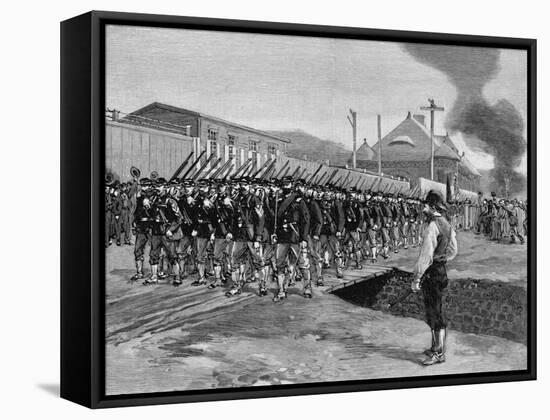 The First Troops in Homestead Wood Engraving after Drawing-Thure De Thulstrup-Framed Stretched Canvas