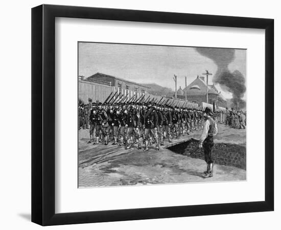 The First Troops in Homestead Wood Engraving after Drawing-Thure De Thulstrup-Framed Giclee Print