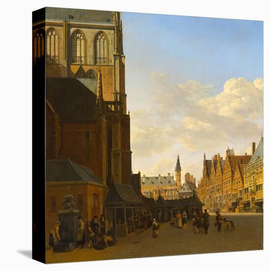 The Fish Market and he Grote Kerk at Haarlem, c.1675-1680-Gerrit Adriaensz Berckheyde-Stretched Canvas