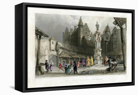 The Fish Market, Antwerp, Belgium, 19th Century-J Rogers-Framed Stretched Canvas