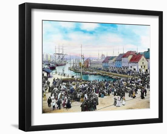 The Fish Market In Bergen, CA 1915-Fylkesarkivet i Sogn og Fjordane-Framed Art Print