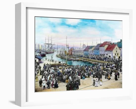 The Fish Market In Bergen, CA 1915-Fylkesarkivet i Sogn og Fjordane-Framed Art Print