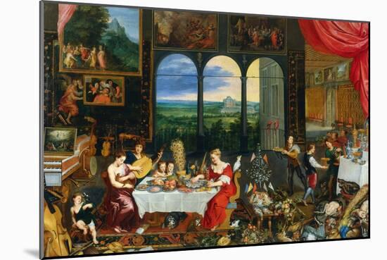 The Five Senses: Taste, Hearing and Touch-Jan Brueghel the Elder-Mounted Giclee Print