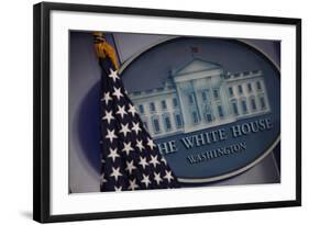 The Flag and Seal at a White House Press Briefing-Dennis Brack-Framed Photographic Print