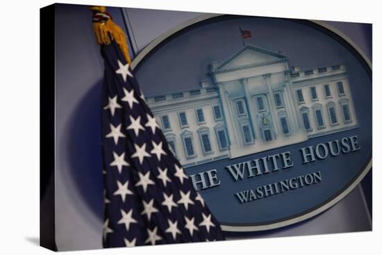 The Flag and Seal at a White House Press Briefing-Dennis Brack-Stretched Canvas