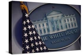 The Flag and Seal at a White House Press Briefing-Dennis Brack-Stretched Canvas