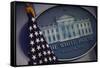 The Flag and Seal at a White House Press Briefing-Dennis Brack-Framed Stretched Canvas