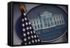 The Flag and Seal at a White House Press Briefing-Dennis Brack-Framed Stretched Canvas