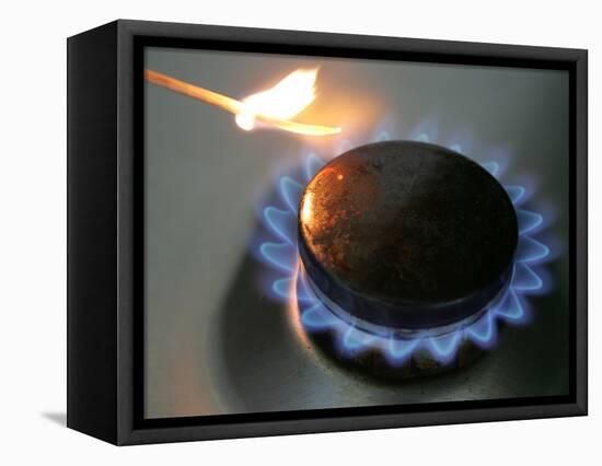 The Flame of a Gas Stove is Ignited in Bremen Germany-null-Framed Stretched Canvas