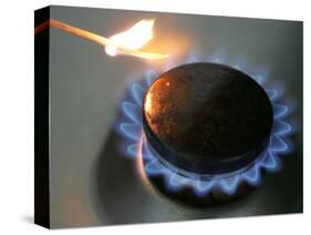 The Flame of a Gas Stove is Ignited in Bremen Germany-null-Stretched Canvas