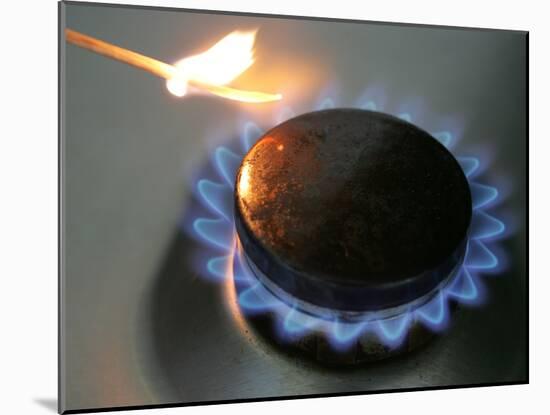 The Flame of a Gas Stove is Ignited in Bremen Germany-null-Mounted Photographic Print