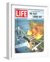 The Fleet Lashes Out, Bill Ray of USS Oklahoma Shelling the Viet Cong Off Vietnam, August 6, 1965-Bill Ray-Framed Photographic Print