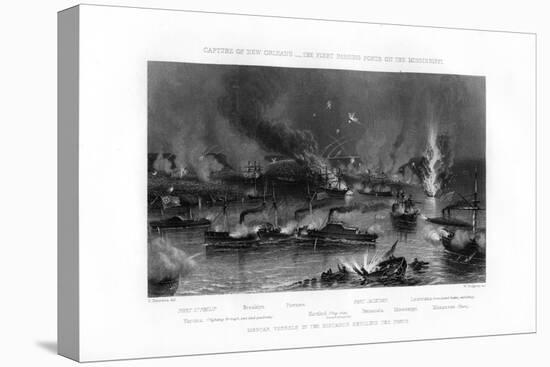 The Fleet Passing Forts on the Mississippi, Capture of New Orleans, 1862-1867-W Ridgway-Stretched Canvas