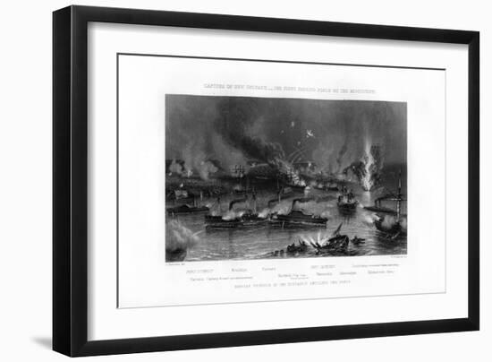 The Fleet Passing Forts on the Mississippi, Capture of New Orleans, 1862-1867-W Ridgway-Framed Giclee Print