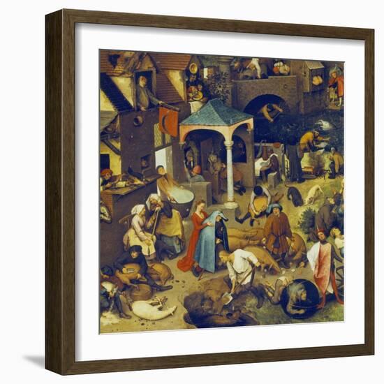 The Flemish Proverbs. (Detail of the Lower Centre)-Pieter Bruegel the Elder-Framed Giclee Print