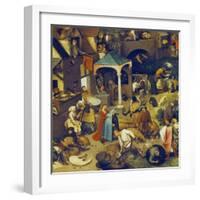 The Flemish Proverbs. (Detail of the Lower Centre)-Pieter Bruegel the Elder-Framed Giclee Print