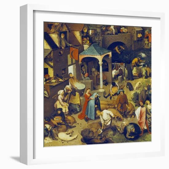 The Flemish Proverbs. (Detail of the Lower Centre)-Pieter Bruegel the Elder-Framed Giclee Print