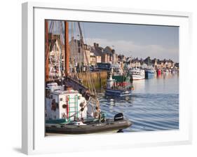 The Fleur de Lampaul and Small Boat in Harbour at Saint Vaast La Hougue, Cotentin Peninsula, France-Julian Elliott-Framed Photographic Print