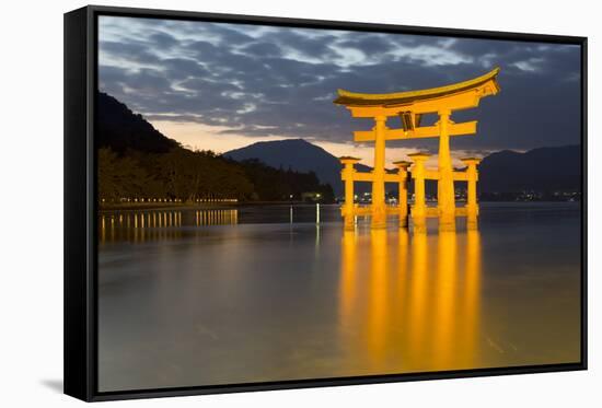The Floating Miyajima Torii Gate of Itsukushima Shrine at Dusk-Stuart Black-Framed Stretched Canvas