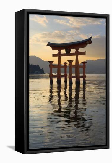 The Floating Miyajima Torii Gate of Itsukushima Shrine at Sunset-Stuart Black-Framed Stretched Canvas