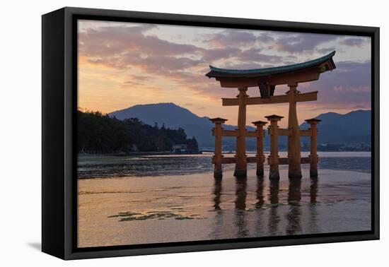 The Floating Miyajima Torii Gate of Itsukushima Shrine at Sunset-Stuart Black-Framed Stretched Canvas