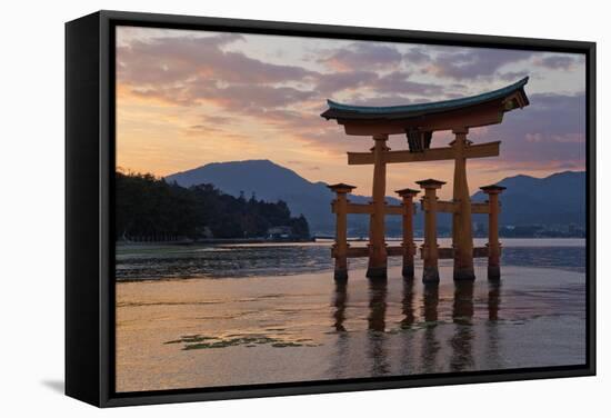 The Floating Miyajima Torii Gate of Itsukushima Shrine at Sunset-Stuart Black-Framed Stretched Canvas