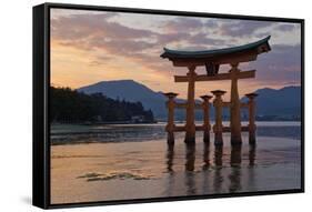 The Floating Miyajima Torii Gate of Itsukushima Shrine at Sunset-Stuart Black-Framed Stretched Canvas