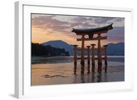 The Floating Miyajima Torii Gate of Itsukushima Shrine at Sunset-Stuart Black-Framed Photographic Print