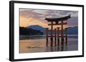 The Floating Miyajima Torii Gate of Itsukushima Shrine at Sunset-Stuart Black-Framed Photographic Print