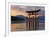 The Floating Miyajima Torii Gate of Itsukushima Shrine at Sunset-Stuart Black-Framed Photographic Print