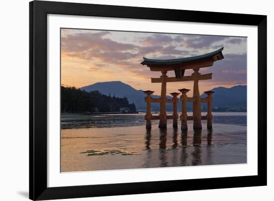 The Floating Miyajima Torii Gate of Itsukushima Shrine at Sunset-Stuart Black-Framed Photographic Print