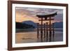 The Floating Miyajima Torii Gate of Itsukushima Shrine at Sunset-Stuart Black-Framed Photographic Print