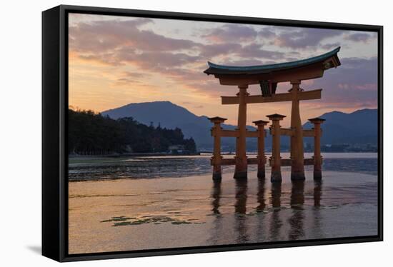 The Floating Miyajima Torii Gate of Itsukushima Shrine at Sunset-Stuart Black-Framed Stretched Canvas