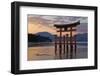 The Floating Miyajima Torii Gate of Itsukushima Shrine at Sunset-Stuart Black-Framed Photographic Print