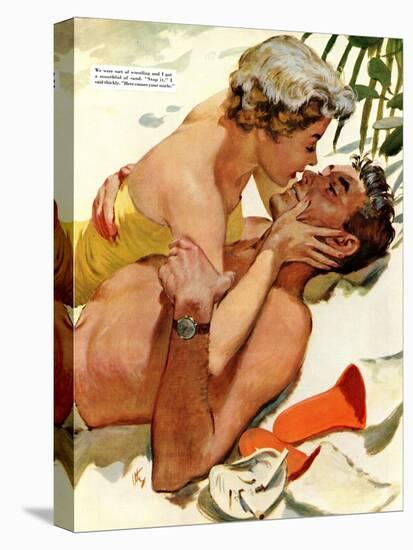 The Flordia Assignment - Saturday Evening Post "Leading Ladies", March 13, 1954 pg.35-Thorton Utz-Stretched Canvas