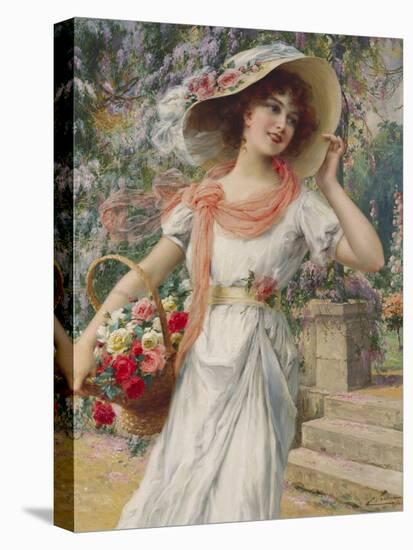 The Flower Girl. Early 20th Century-Emile Vernon-Stretched Canvas