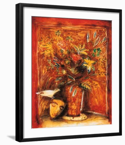 The Flower Vase with Mask II-Michel Lancelot-Framed Art Print