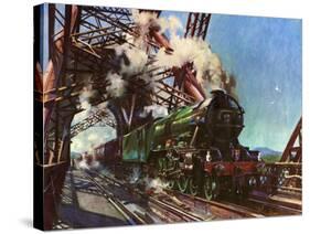 The Flying Scotsman, Number 4472 Crossing the Forth Bridge on May 16Th 1964 (Colour Litho)-Terence Cuneo-Stretched Canvas