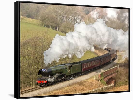 The Flying Scotsman steam locomotive arriving at Goathland station on the North Yorkshire Moors Rai-John Potter-Framed Stretched Canvas