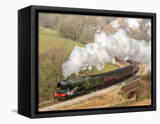 The Flying Scotsman steam locomotive arriving at Goathland station on the North Yorkshire Moors Rai-John Potter-Framed Stretched Canvas