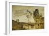 The Ford, Cows on the Edge of a Ford-Jean-Baptiste-Camille Corot-Framed Giclee Print
