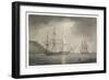 The Foremast of a Sailing Warship Anchored off the Coast is Struck by a Shaft of Lightning-null-Framed Art Print