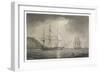 The Foremast of a Sailing Warship Anchored off the Coast is Struck by a Shaft of Lightning-null-Framed Art Print