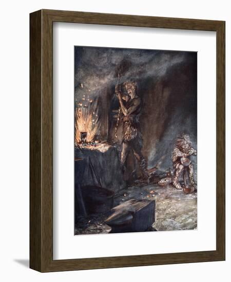 The forging of Nothung', 1924-Arthur Rackham-Framed Giclee Print