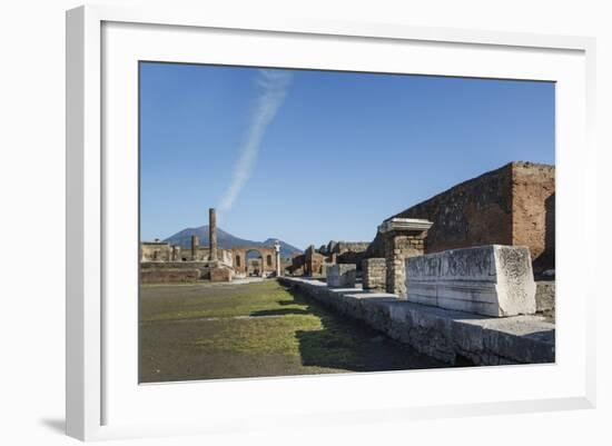 The Forum and Vesuvius Volcano, Pompeii, UNESCO World Heritage Site, Campania, Italy, Europe-Angelo Cavalli-Framed Photographic Print